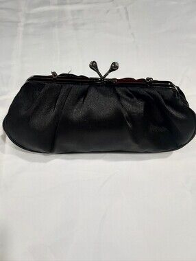 Jessica McClintock Vintage Black Satin Evening Clutch Purse